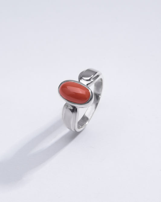 Genuine Red Coral (Moonga) Stone Ring in 925 Silver - #1101 Ov - Myra