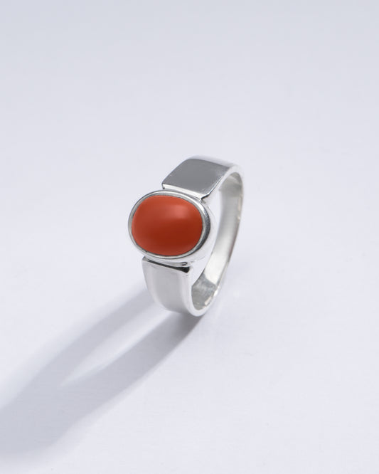 Elegant Red Coral (Moonga) Ring in 925 Silver – #1224