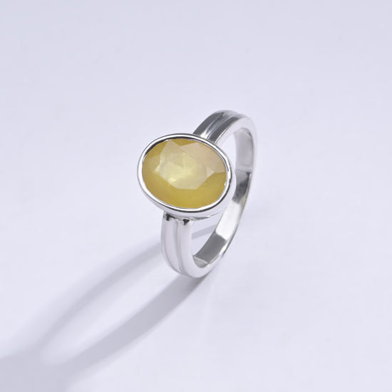 Authentic Yellow Sapphire (Pukhraj) Ring In 925 Silver – For Prosperity And Wealth #1139 Gemstone