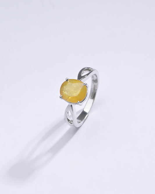 Elegant Yellow Sapphire (Pukhraj) Ring in 925 Sterling Silver – #1102