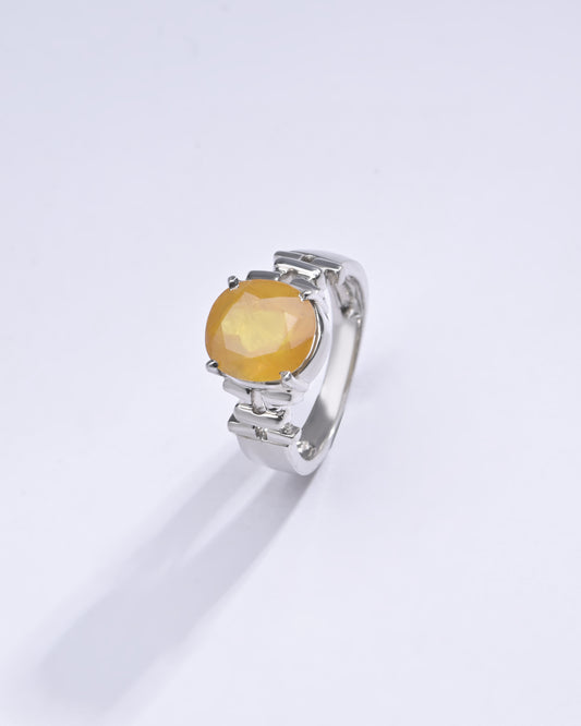 Radiant Yellow Sapphire (Pukhraj) Ring in 925 Silver – #1199