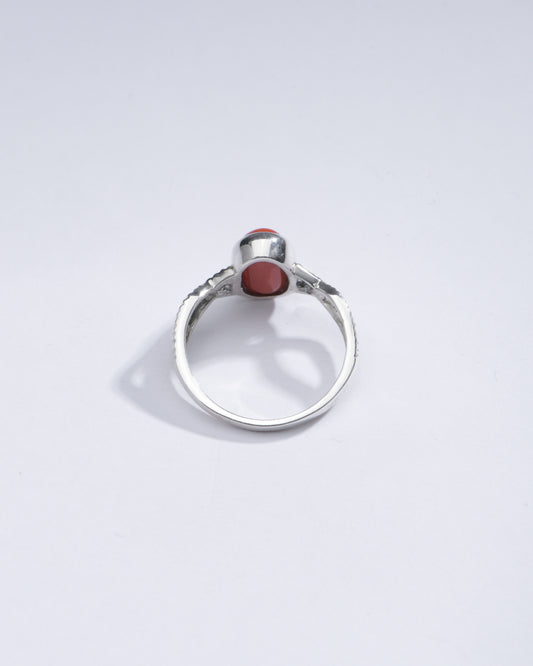 Vintage Red Coral (Moonga) Ring in 925 Sterling Silver - #1104