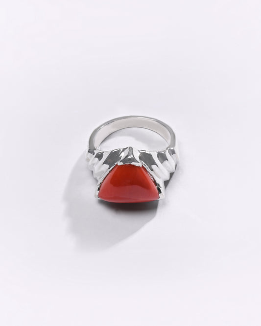 Premium Coral (Moonga) Ring in 925 Silver - #1233BT1