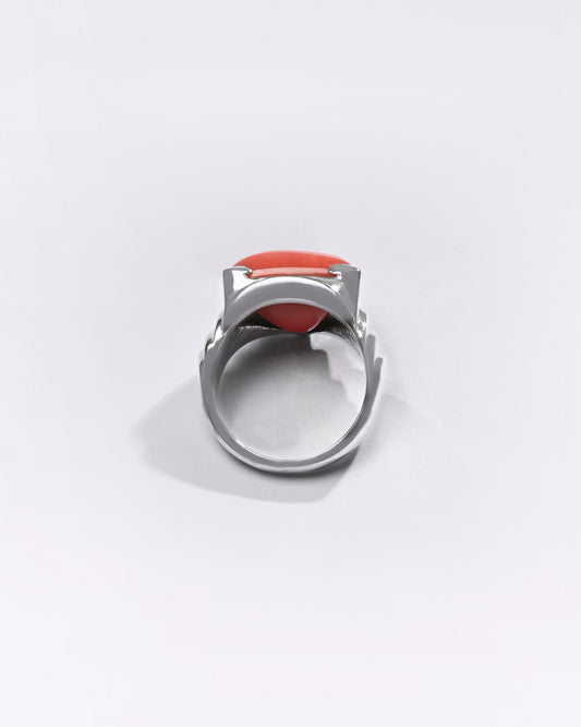Premium Coral (Moonga) Ring in 925 Silver - #1233BT1