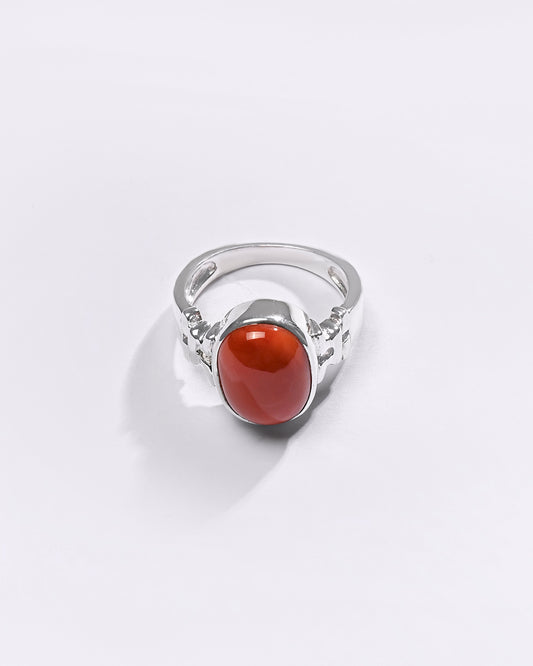 Premium Coral (Moonga) Ring in 925 Silver - #1199B