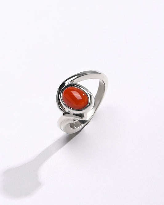 Classic Red Coral (Moonga) Ring in Sterling Silver – #1176 Ov