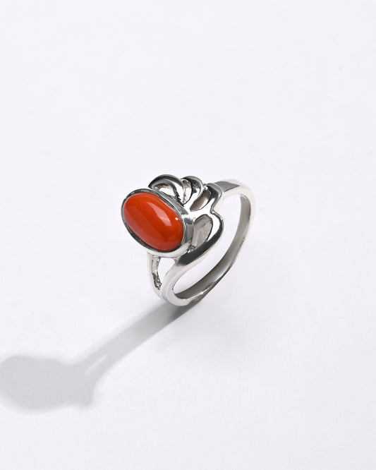 Radiant Red Coral (Moonga) Ring in 925 Silver – #1191 Ov