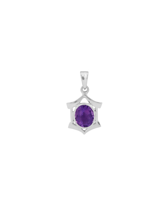 Hexa Edge Amethyst Pendant in 925 Silver