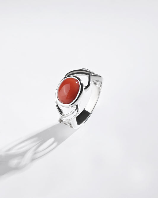 Coral (Moonga) Ring – 925 Silver Classic Fit - #1131B