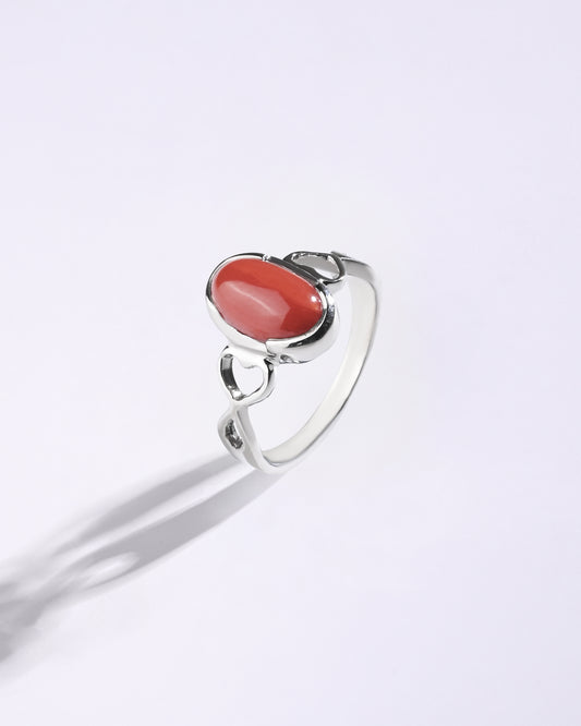 Coral (Moonga) Ring – 925 Silver Artisan Crafted - #1105B
