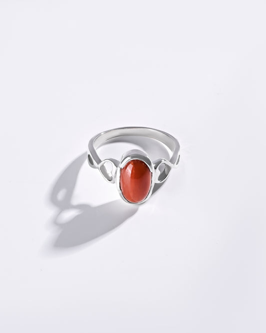 Opulent Coral (Moonga) Ring – 925 Silver Luxe - #1220HB