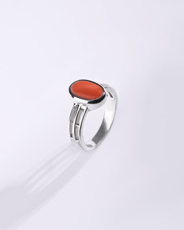 Coral (Moonga) Ring – 925 Silver Comfort Style - #1142B