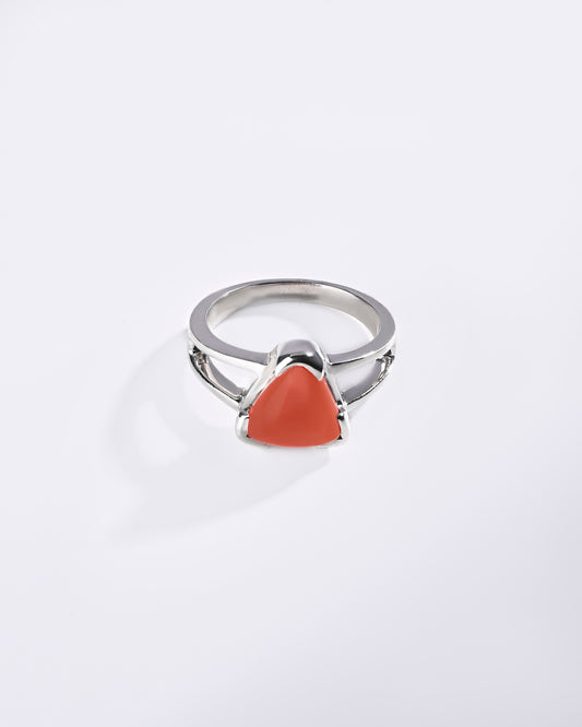 Coral (Moonga) Ring – 925 Silver Polished - #1150N3 Tr