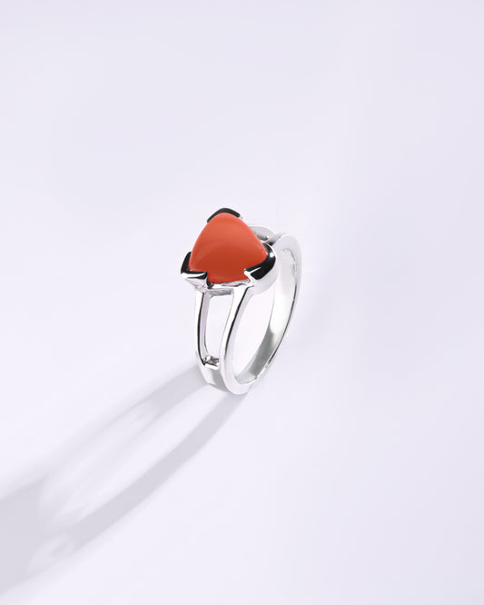Coral (Moonga) Ring – 925 Silver Polished - #1150N3 Tr