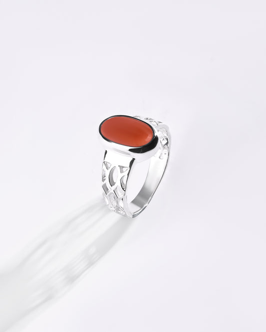 Coral (Moonga) Ring – 925 Silver Essential Harmony - #1162B