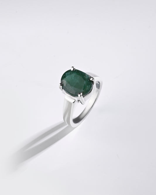 Gleaming Emerald (Panna) Ring – 925 Silver - #1200N4