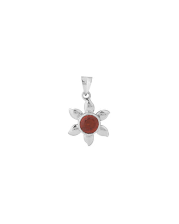 Sun Petal Shaped Garnet Pendant in 925 Silver