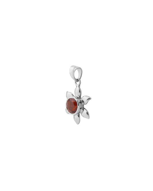 Sun Petal Shaped Garnet Pendant in 925 Silver