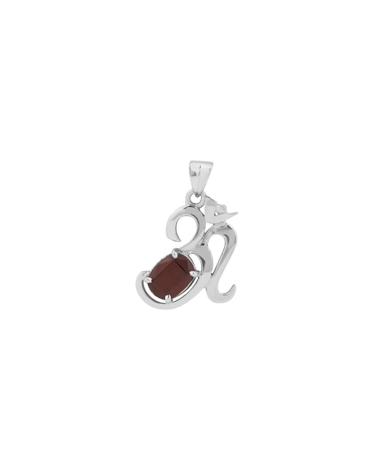 Eternal Om Garnet Pendant in 925 Silver