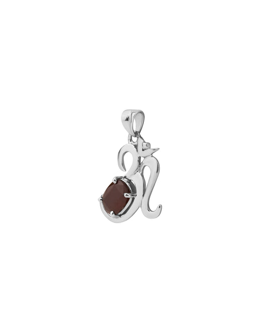 Eternal Om Garnet Pendant in 925 Silver