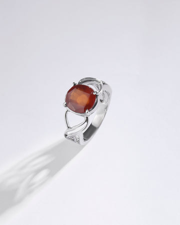 Stylish Garnet (Gomed) Ring – 925 Silver - #1131N4