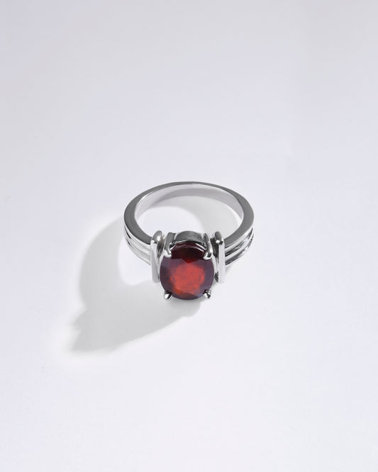 Bright Garnet (Gomed) Ring – 925 Silver - #1134N4