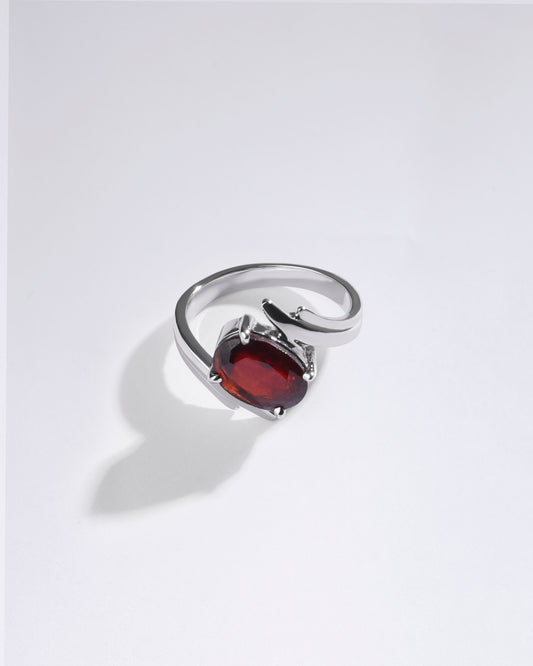 Natural Garnet (Gomed) Ring – 925 Silver - #1103N4