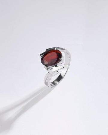 Natural Garnet (Gomed) Ring – 925 Silver - #1103N4