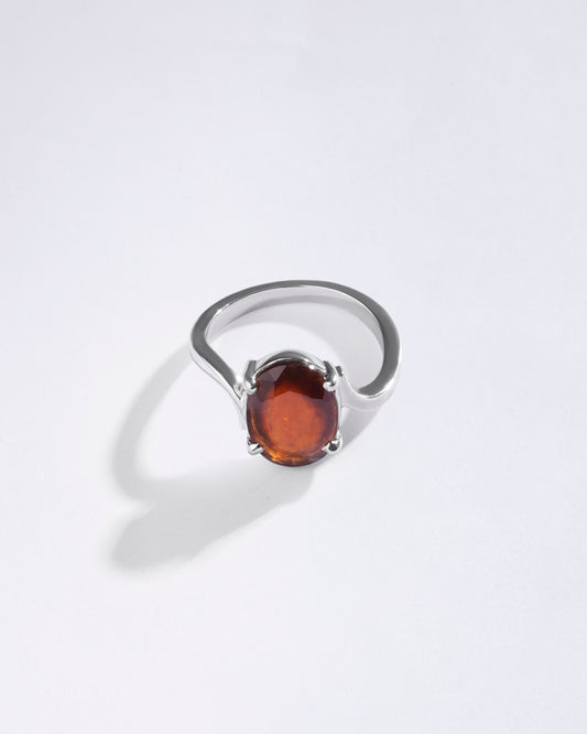 Simple Garnet (Gomed) Ring – 925 Silver - #1152N4