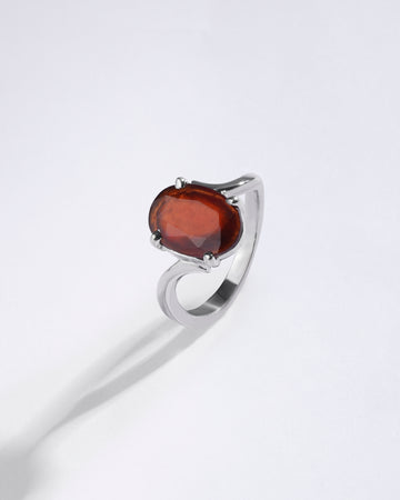 Simple Garnet (Gomed) Ring – 925 Silver - #1152N4