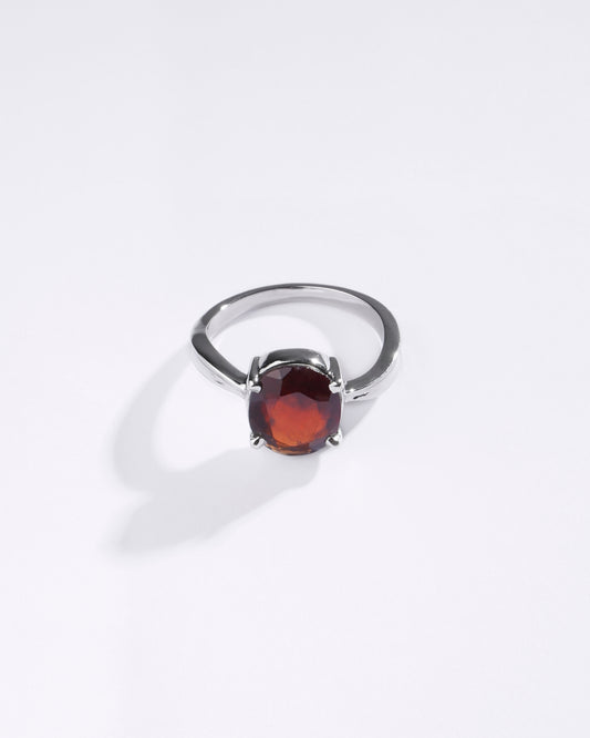 Minimalist Garnet (Gomed) Ring – 925 Silver - #1201N4