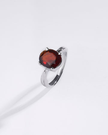Minimalist Garnet (Gomed) Ring – 925 Silver - #1201N4