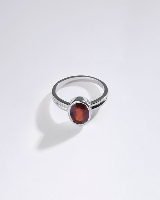 Glossy Garnet (Gomed) Ring – 925 Silver - #1139B