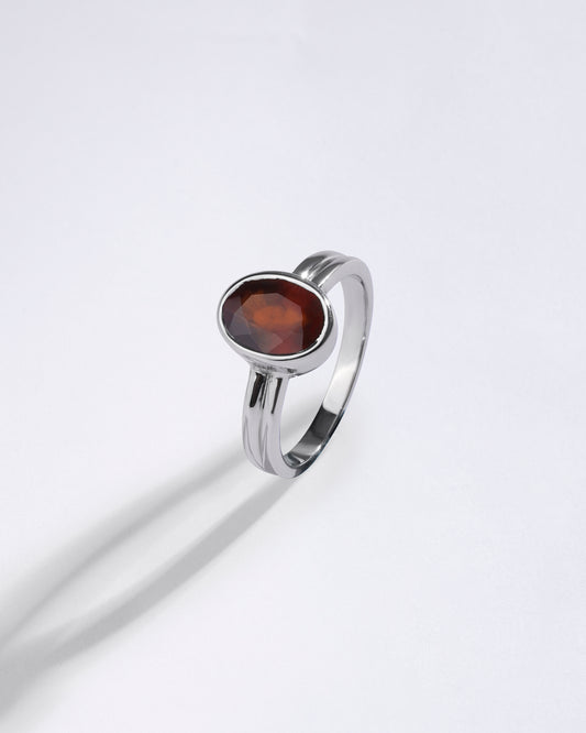 Glossy Garnet (Gomed) Ring – 925 Silver - #1139B