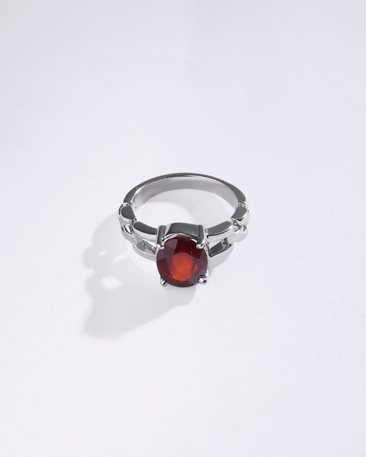 Elegant Garnet (Gomed) Ring – 925 Silver - #1245N4