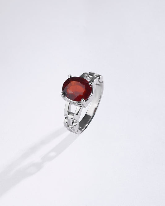 Elegant Garnet (Gomed) Ring – 925 Silver - #1245N4