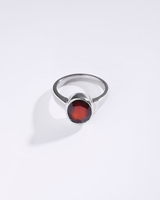 Plain Garnet (Gomed) Ring – 925 Silver - #1200B