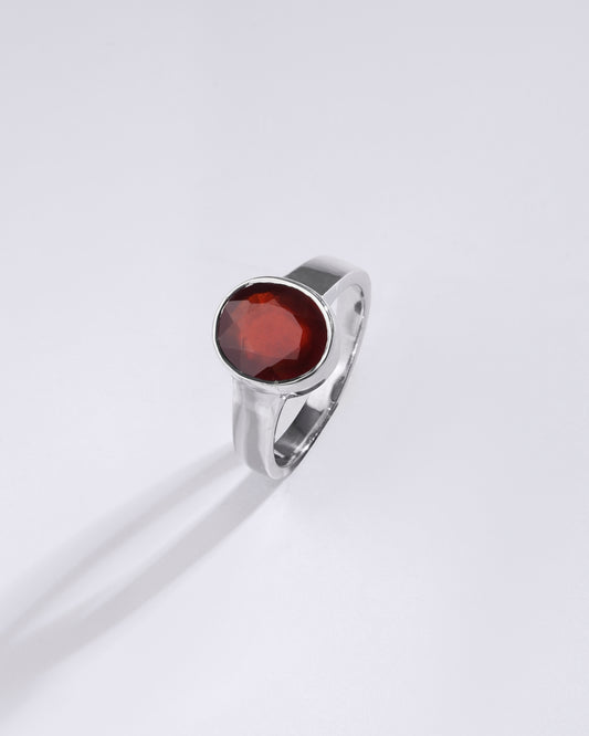 Plain Garnet (Gomed) Ring – 925 Silver - #1200B