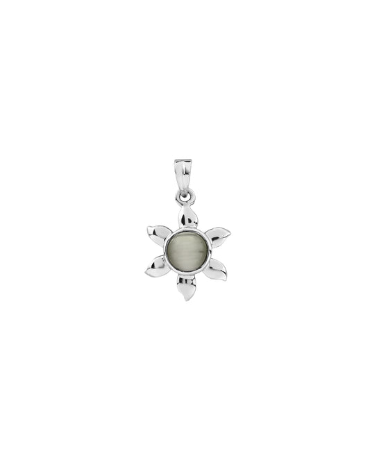 Sun Petal Shaped Cat's Eye Pendant in 925 Silver