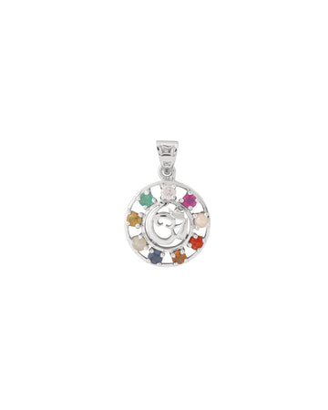 Om Chakra Navratna Pendant in 925 Silver