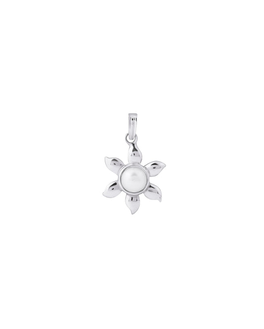 Sun Petal Shaped Pearl Pendant in 925 Silver