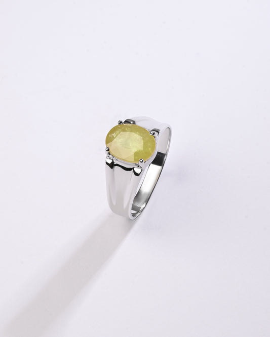 Yellow Sapphire (Pukhraj) Ring – Pure 925 Silver - #1111N4