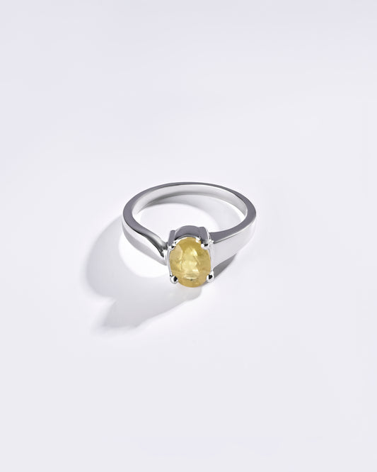Designer Yellow Sapphire (Pukhraj) Ring – 925 Silver - #1203N4