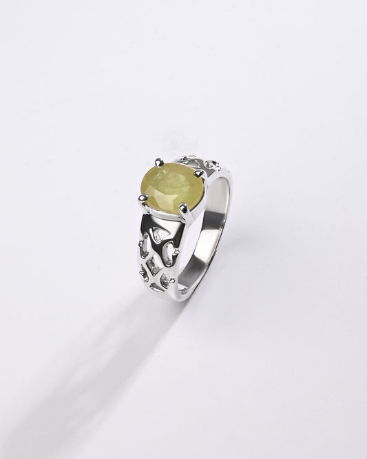 Velvet Finish Yellow Sapphire (Pukhraj) Ring – 925 Silver - #1219N4
