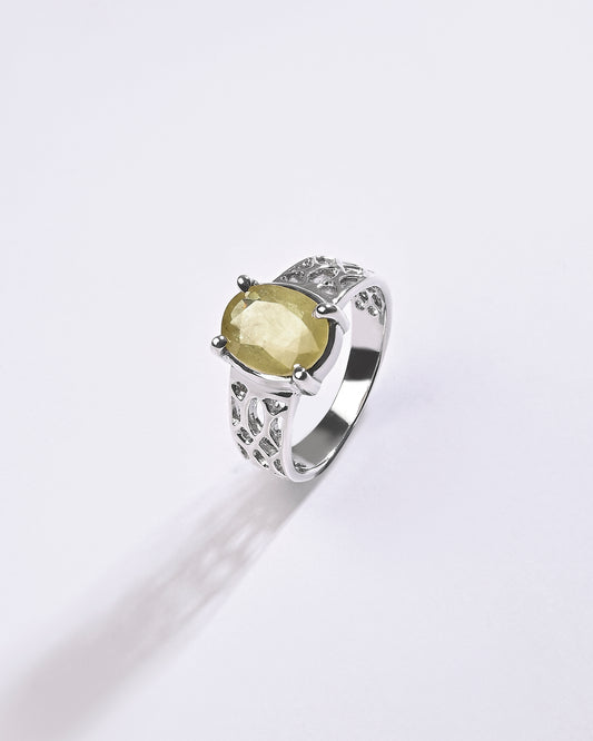 Calibrated Yellow Sapphire (Pukhraj) Ring – 925 Silver - #1162N4