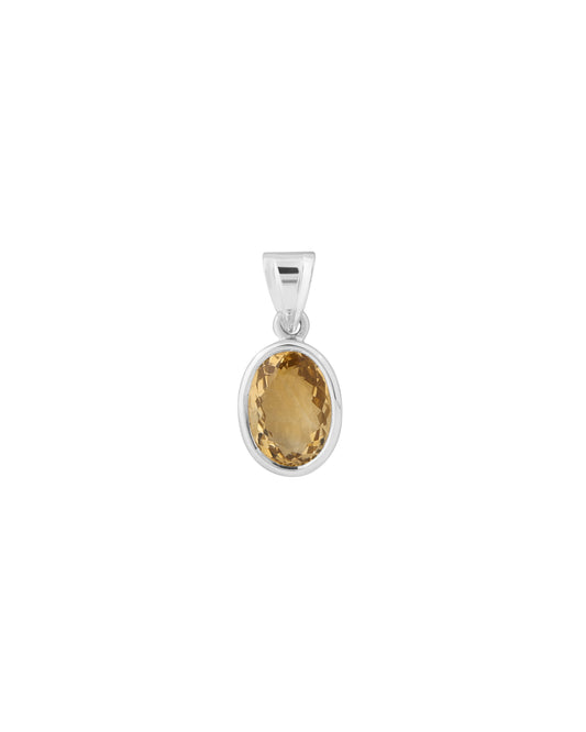 Plain Light Golden Topaz Pendant in 925 Silver