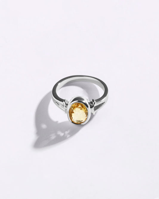 Glossy Golden Topaz (Sunahara Pukhraj) Ring – 925 Silver - #1148B
