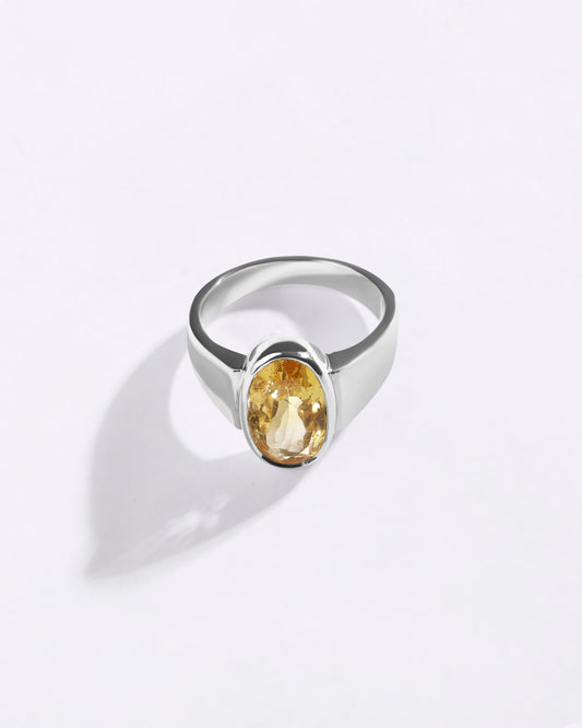 Plain Golden Topaz (Sunahara Pukhraj) Ring – 925 Silver - #1224B