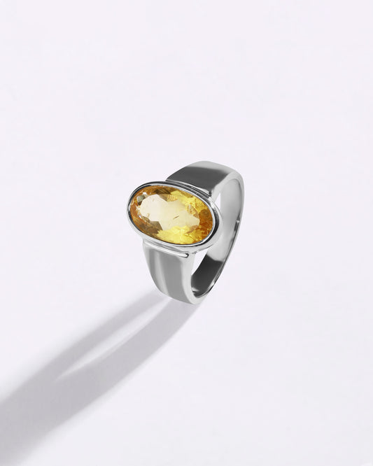 Plain Golden Topaz (Sunahara Pukhraj) Ring – 925 Silver - #1224B