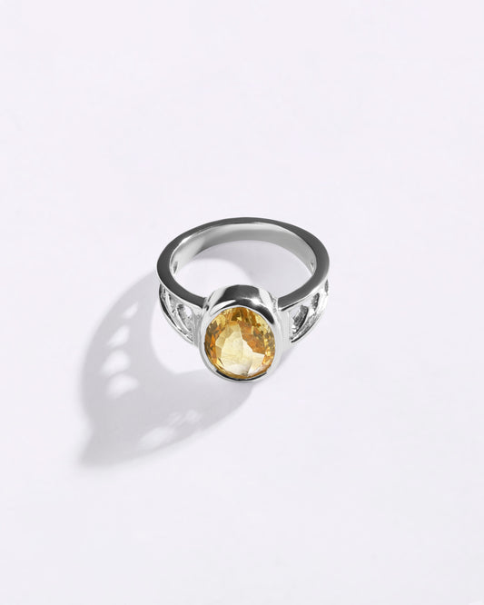 Designer Golden Topaz (Sunahara Pukhraj) Ring – 925 Silver - #1107B